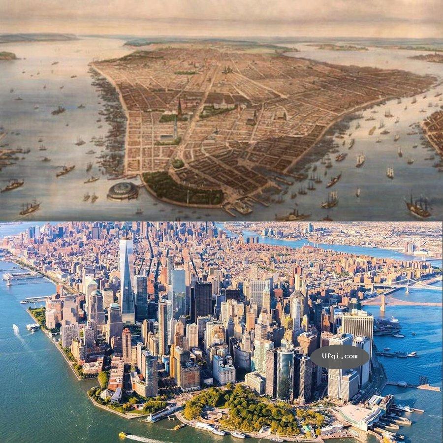 美国纽约曼哈顿地区古今对比
