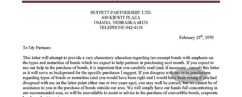 美国股神沃伦巴菲特致股东公开信--1970年：为何购买债券及购买哪些债券
